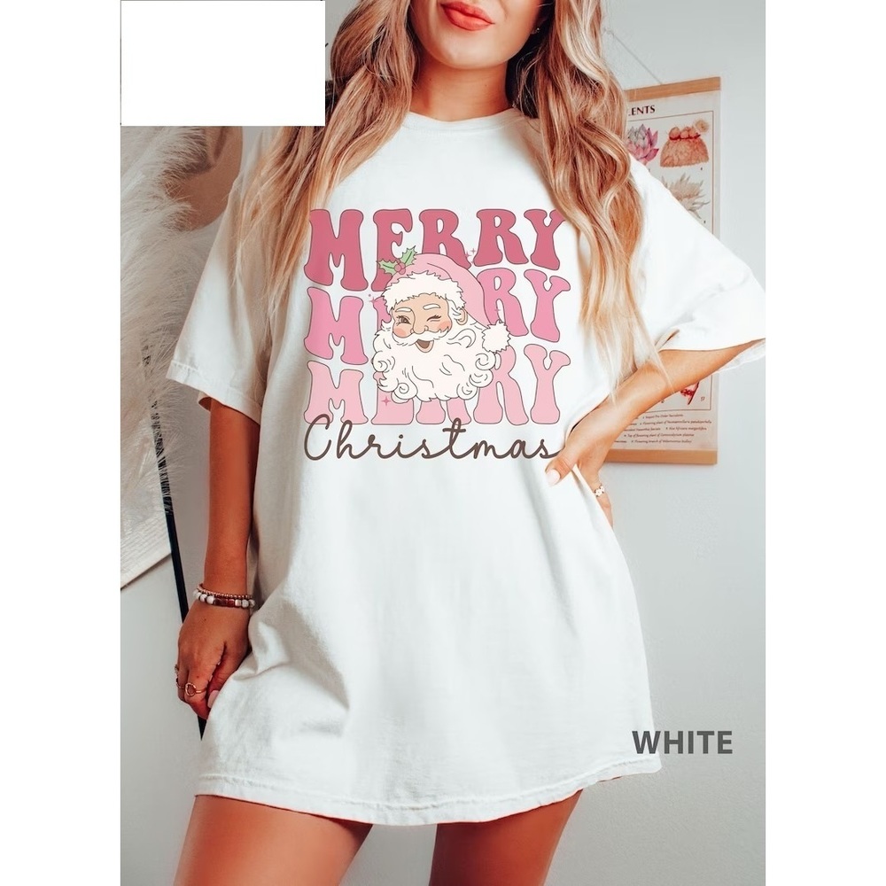 Pink Merry Chrsitmas T-shirt, Pink Santa T-shirt, Pink Christmas Shirt